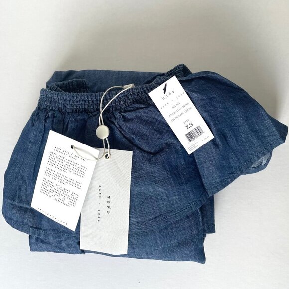 Joie Off the Shoulder Mini Dress XS Blue Chambray Cotton Lyocell Nilima Summer - Picture 6 of 9